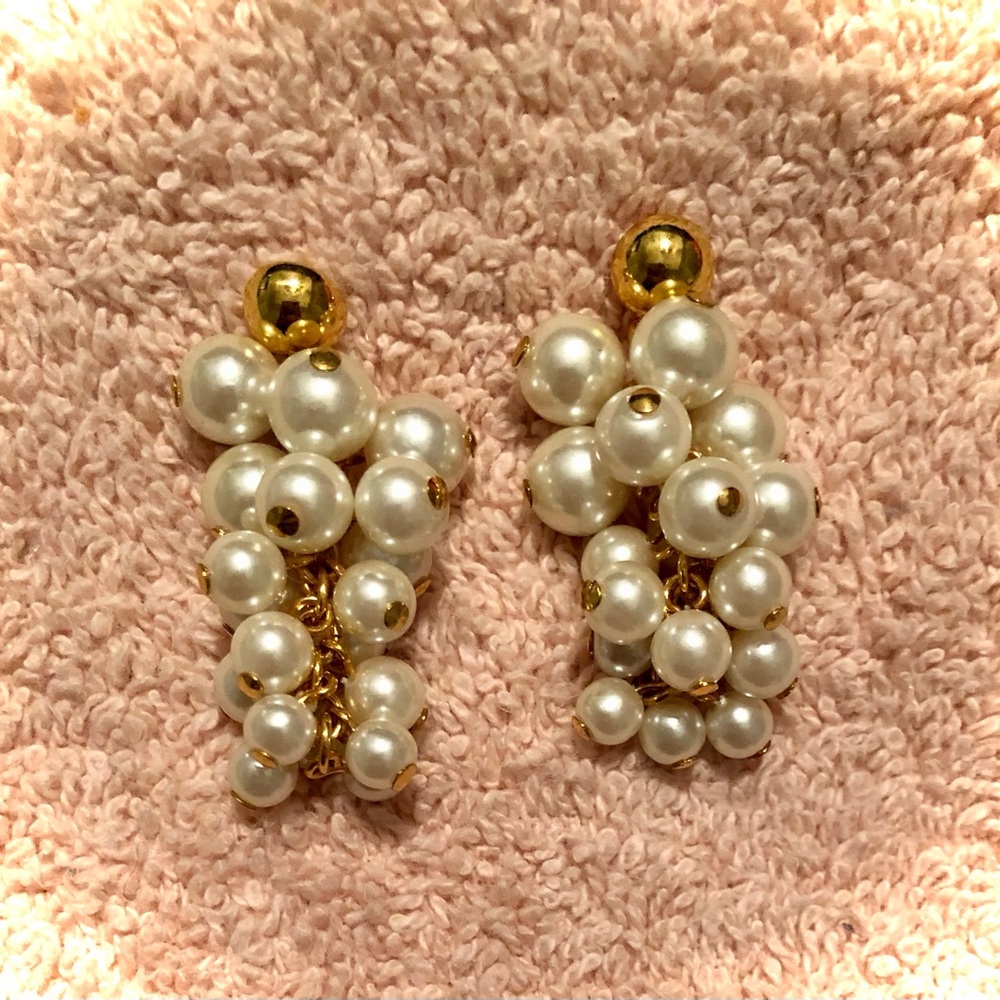 Vintage Pearl & Gold Plated Grapes Cluster Dangling Earrings